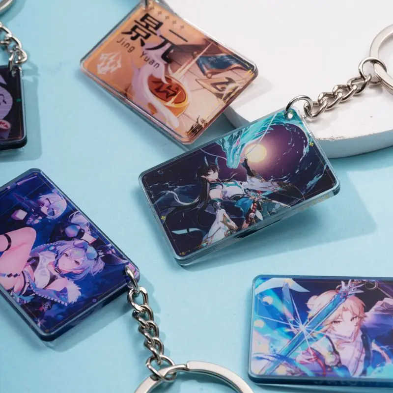 Anime Honkai:Star Rail Imbibitor Lunae Rectangle Keychain Acrylic Figure Different Patterns on Both Sides Metal Keyring Jewelry