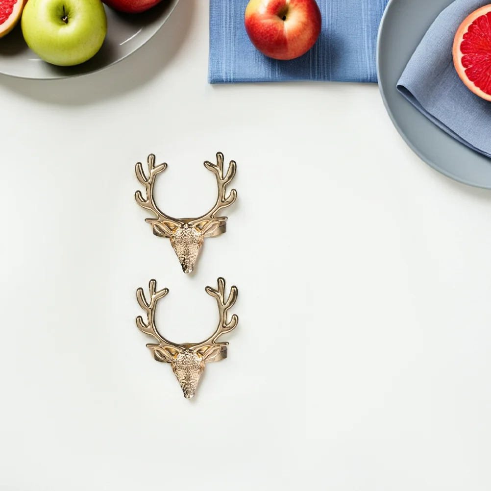 8Pcs Christmas Deer Head Napkin Rings Metal Reindeer Serviette Buckle Holiday Dinner Party Wedding Table Decoration Silver