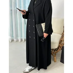 Simple Elegant Loose Black Long Double Breasted Women Blazer Lapel Formal Prom Custom Made Saudi Arabia Dress