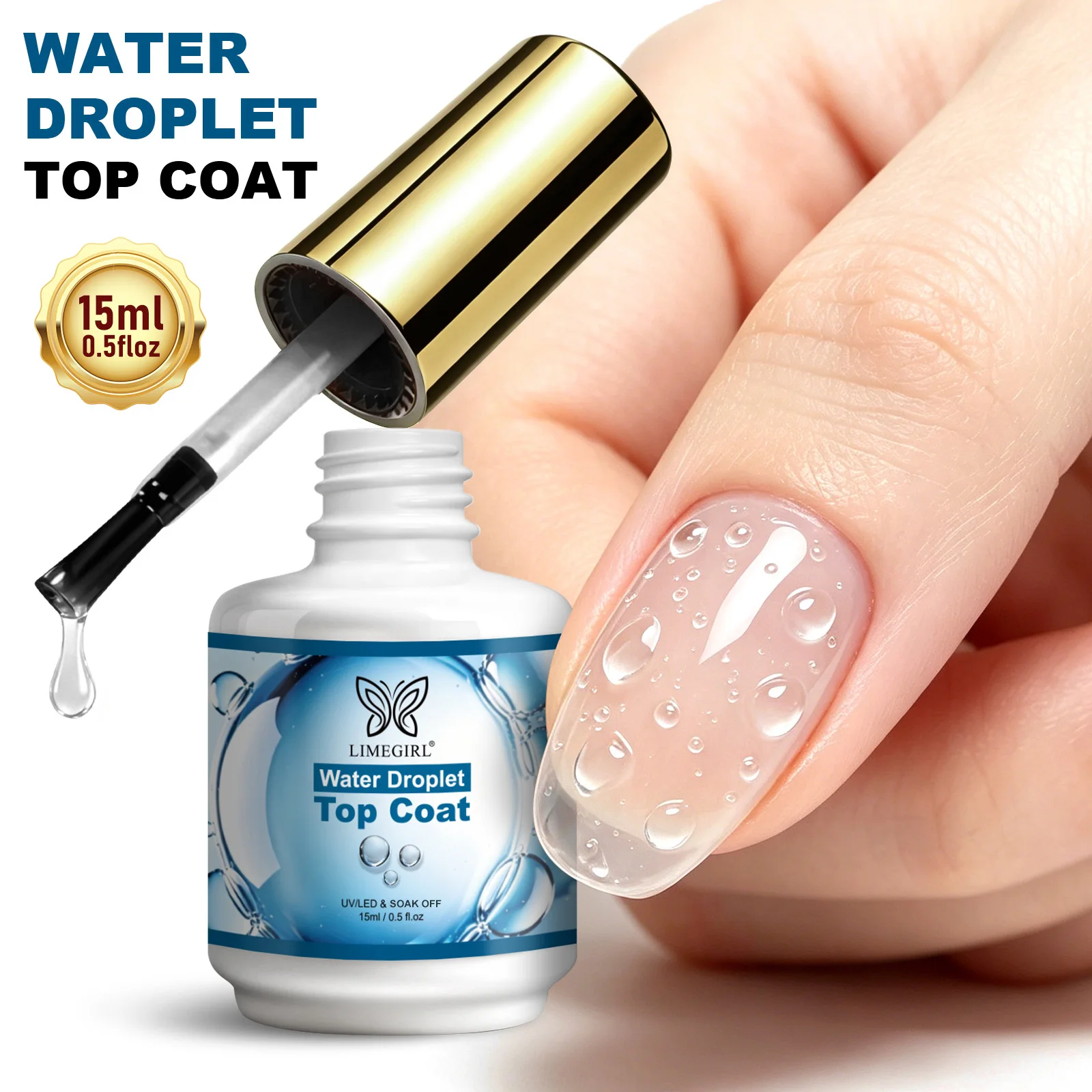 LIMEGIRL 15ml Wassertropfen-Überlack 3D-Effekt Transparenter Wassertropfen Multifunktionales Styling-Nagelgel Sommer-Design-Lack