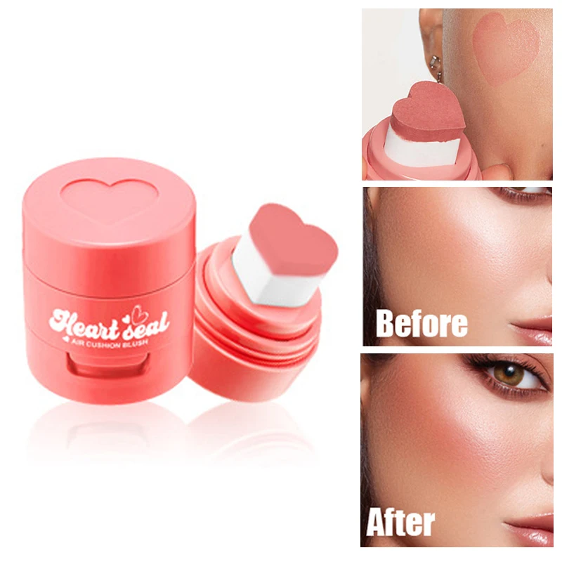 Soft Sponge Heart Stamp Blush Cushion Blusher Liquid Cheek Rouge Tint Nourishing Natural Makeup Brightening Complexion