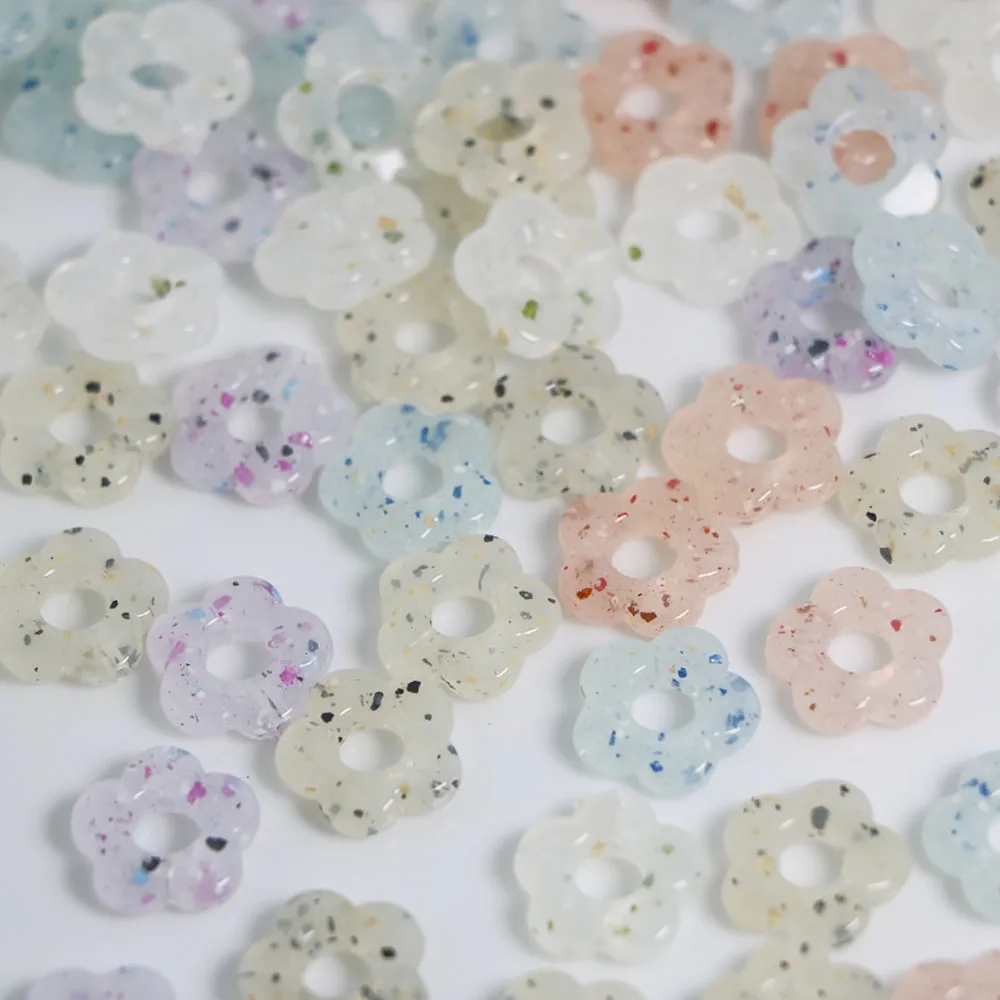 Acrylic Hollow Five-Petal Flower Loose Beads Painted Straight Hole Mixed Color Handmade Jewelry Accessories DIY Bracelet15mm