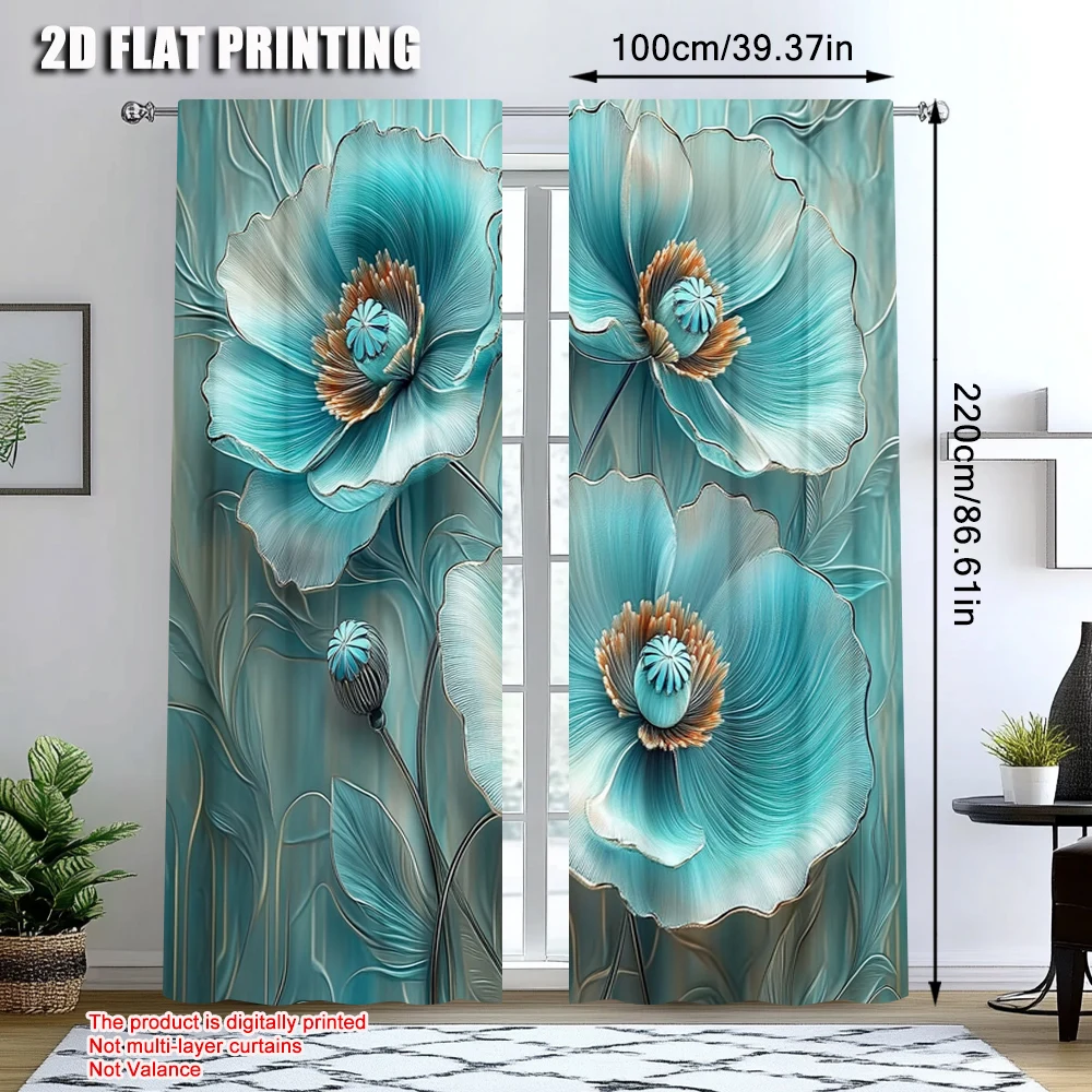 2pcs, Curtain Popular  print Blue Turquoise Floral Mandala Durable Polyester (without rod) Decorations For Home Ldeal for