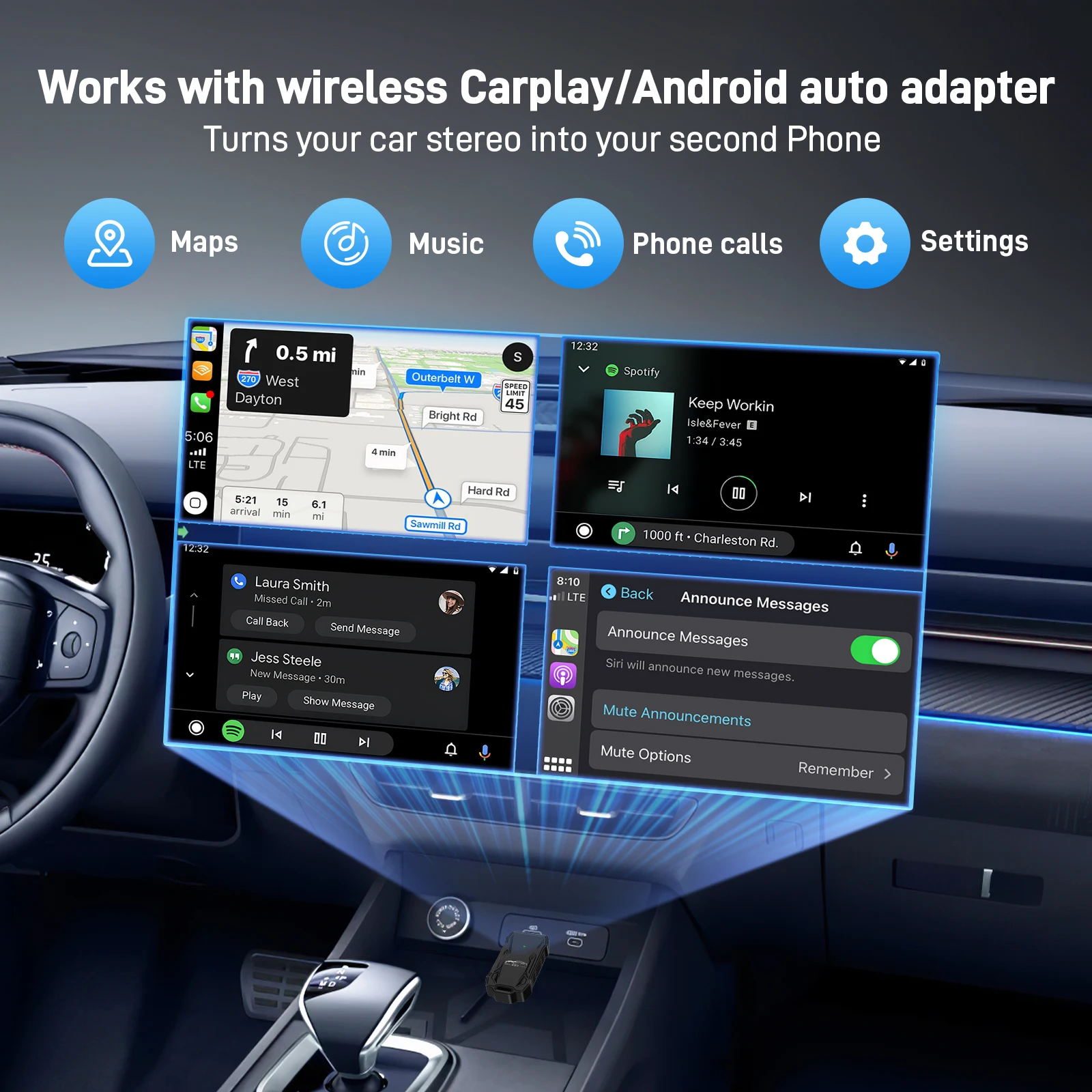 Adattatore Mini CarPlay wireless Dongle CarPlay cablato a wireless Adattatore wireless CarPlay Plug and Play per auto Android iOS da
