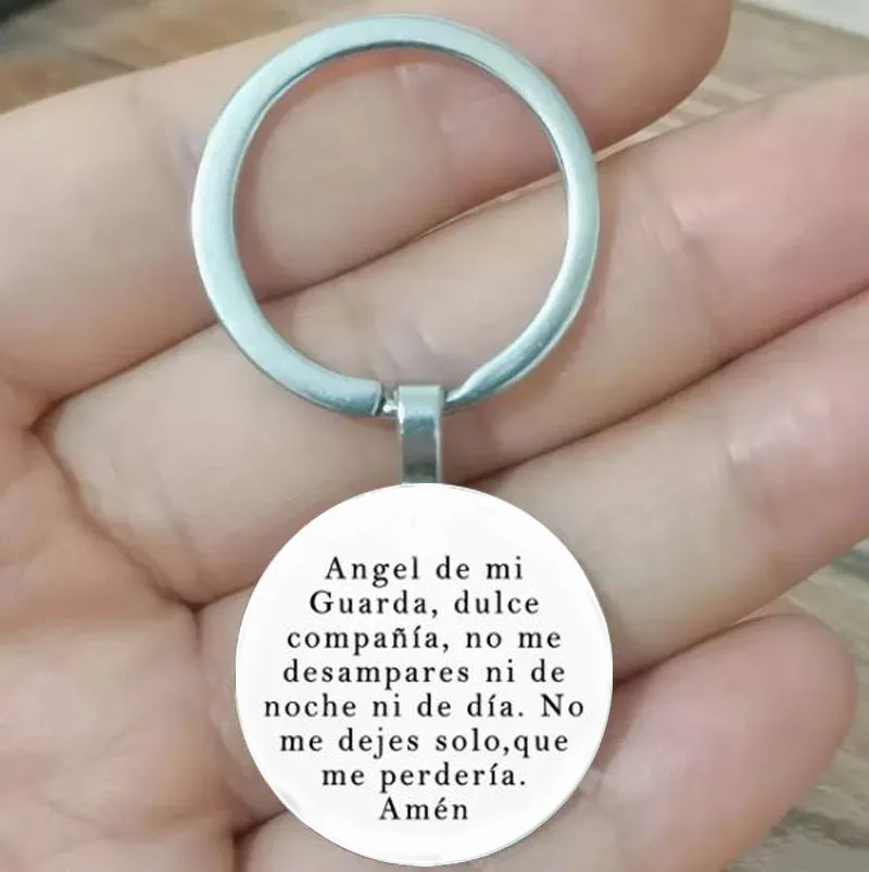 Spanish Keychain Gift Angel De Mi Guarda Dulce Compañía No Me Desampares Ni De Noche Ni De Día No Me Dejes Solo Que Me Perdería