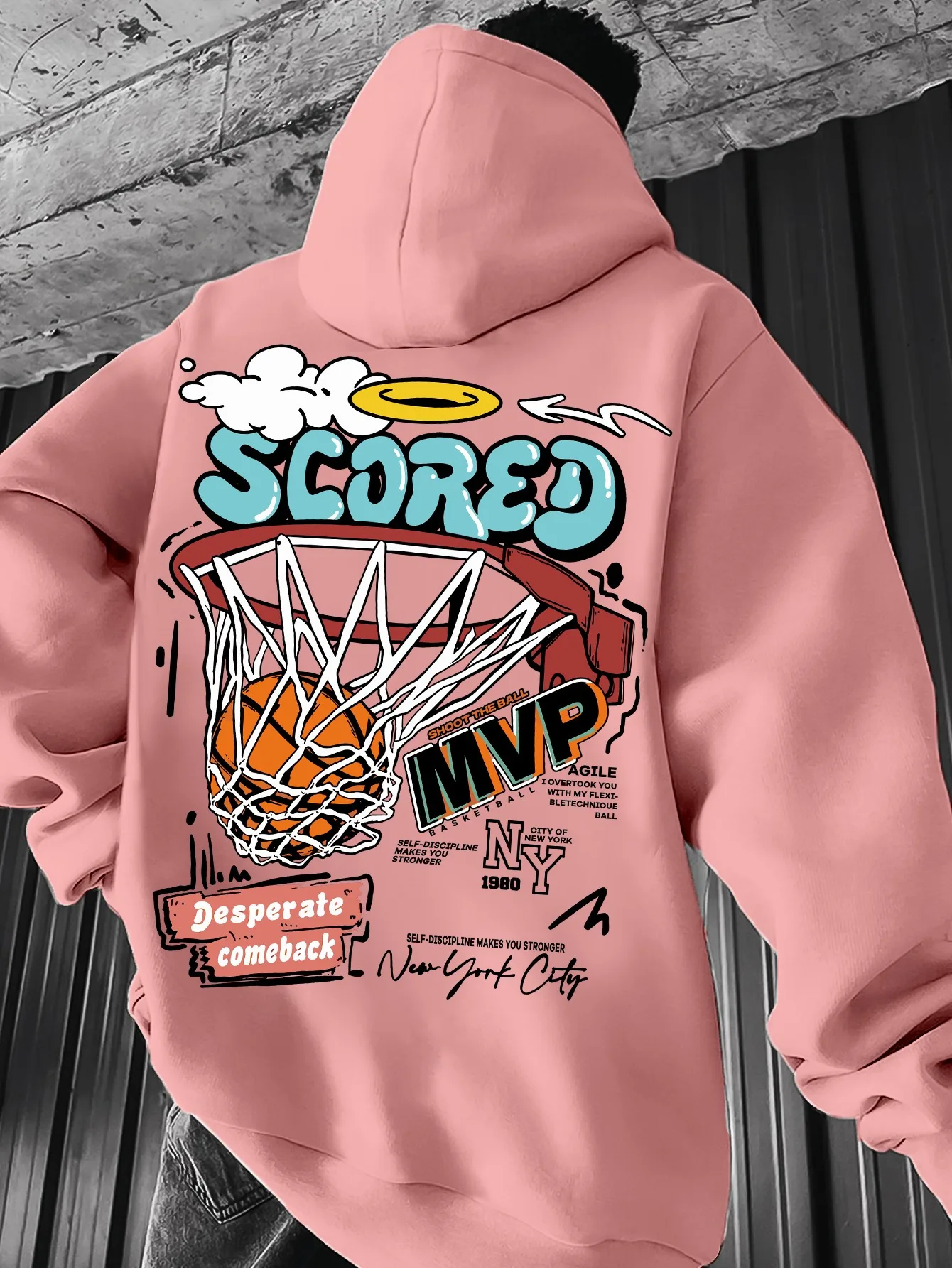 Sudadera con capucha de manga larga para hombre, Jersey cálido holgado con estampado gráfico de baloncesto mvp, moda informal de otoño e invierno