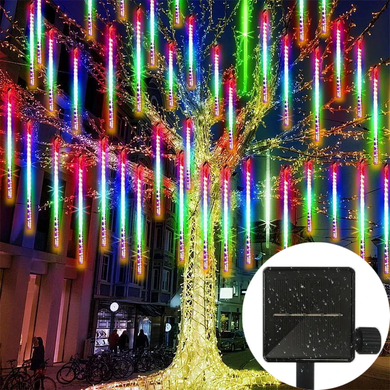 Lumières solaires de pluie de météorites de LED, chute de pluie, nickel é de goutte, guirlandes lumineuses pour les ornements d'arbre de Noël, décor de fête de vacances, 2024