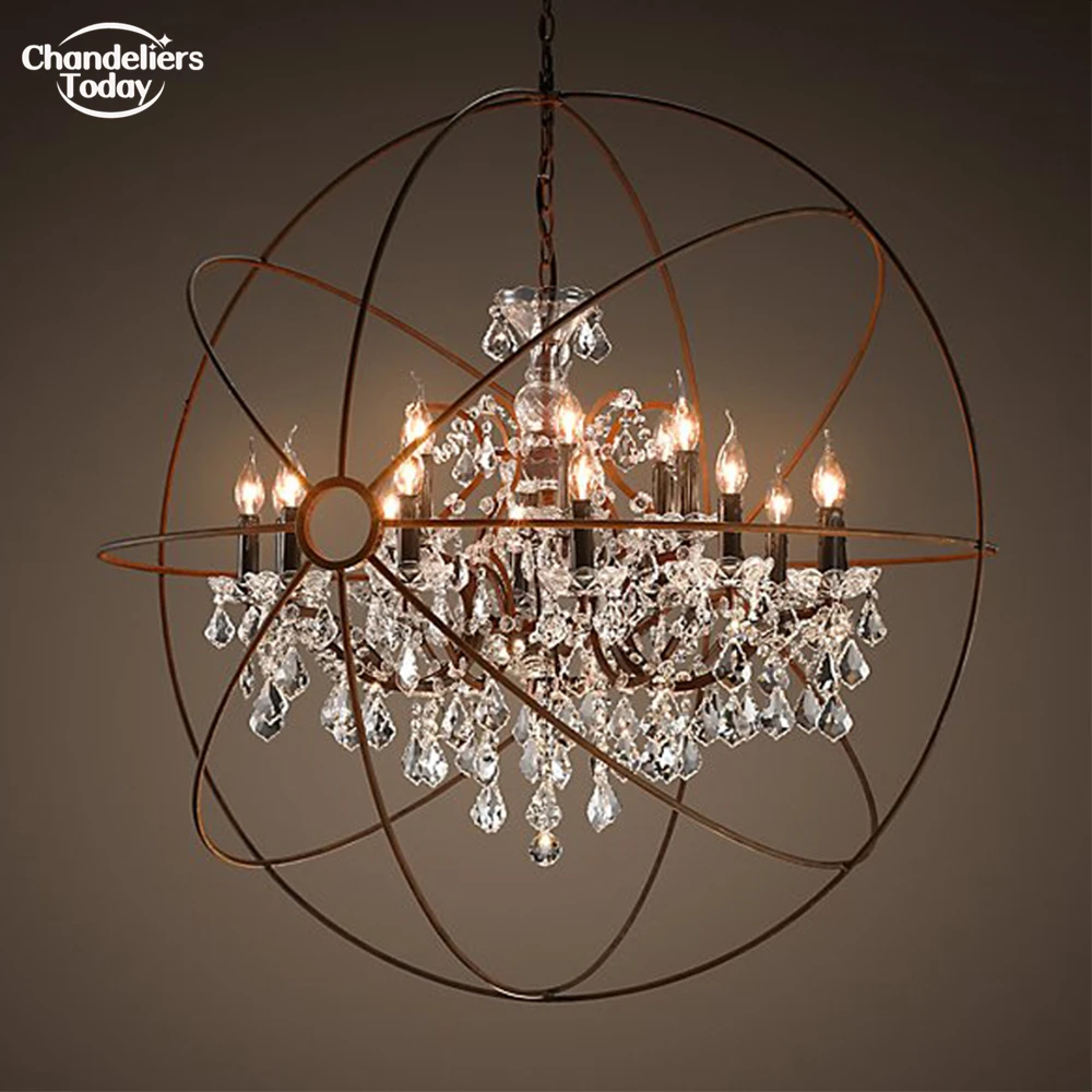 Foucault\'s Orb Crystal Chandelier Traditional Globe Rustic Pendant Chandelier LED Vintage Clear Cristal Light Fixture for Foyer