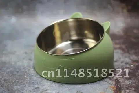 400ml Stainless Steel Cat Bowls 15 Degrees Tilted Non-slip Base Dog Bowl Pet Food Drink Feeder Neck Protection Dish Bowl