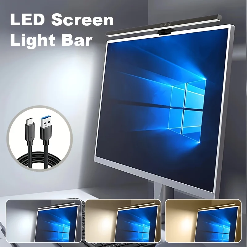 

Лампа для монитора компьютера, световая панель для экрана монитора для ухода за глазами, светодиодная рабочая лампа для чтения через USB с регулируемой яркостью, компактные настольные лампы