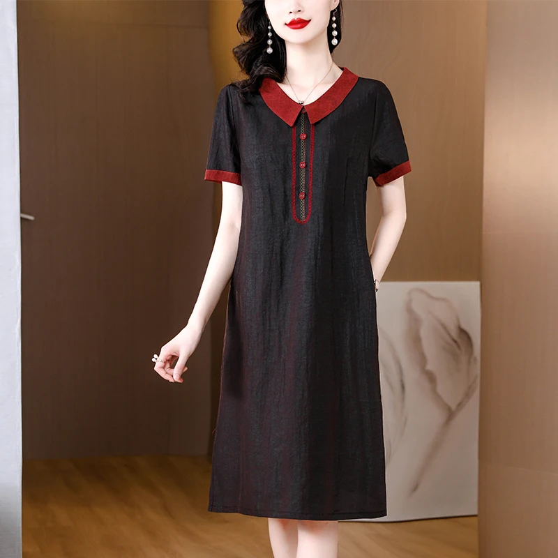 

Summer Luxury Jacquard Silk Dress Women Korean Vintage Hepburn Black Embroidery Dress 2026 Elegant Bodycon Bandage Prom Dress