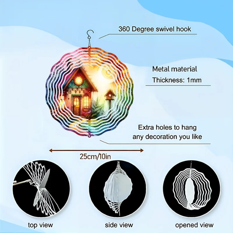 2D Flat Bohemian Metal Rotating Wind Chime Wall Decor - Light-Transmitting Design, Suitable for Outdoor Gardens and Balconies