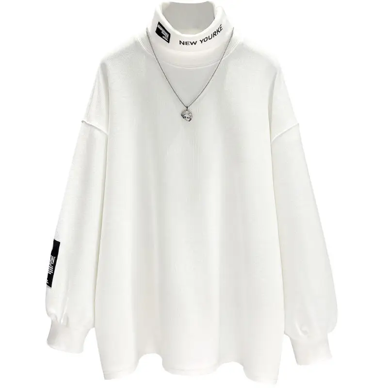 High Neck Loose Simplicity All-match T Shirt Tops Spring Autumn New Long Sleeve Casual Pullovers Vintage Fashion Women Clothing