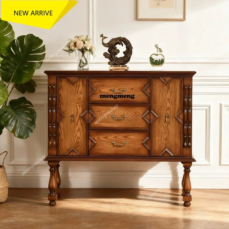 M138 entrance cabinet, two doors, three drawers, dining side, solid wood vintage chest of drawers, living room entrance, wall ca