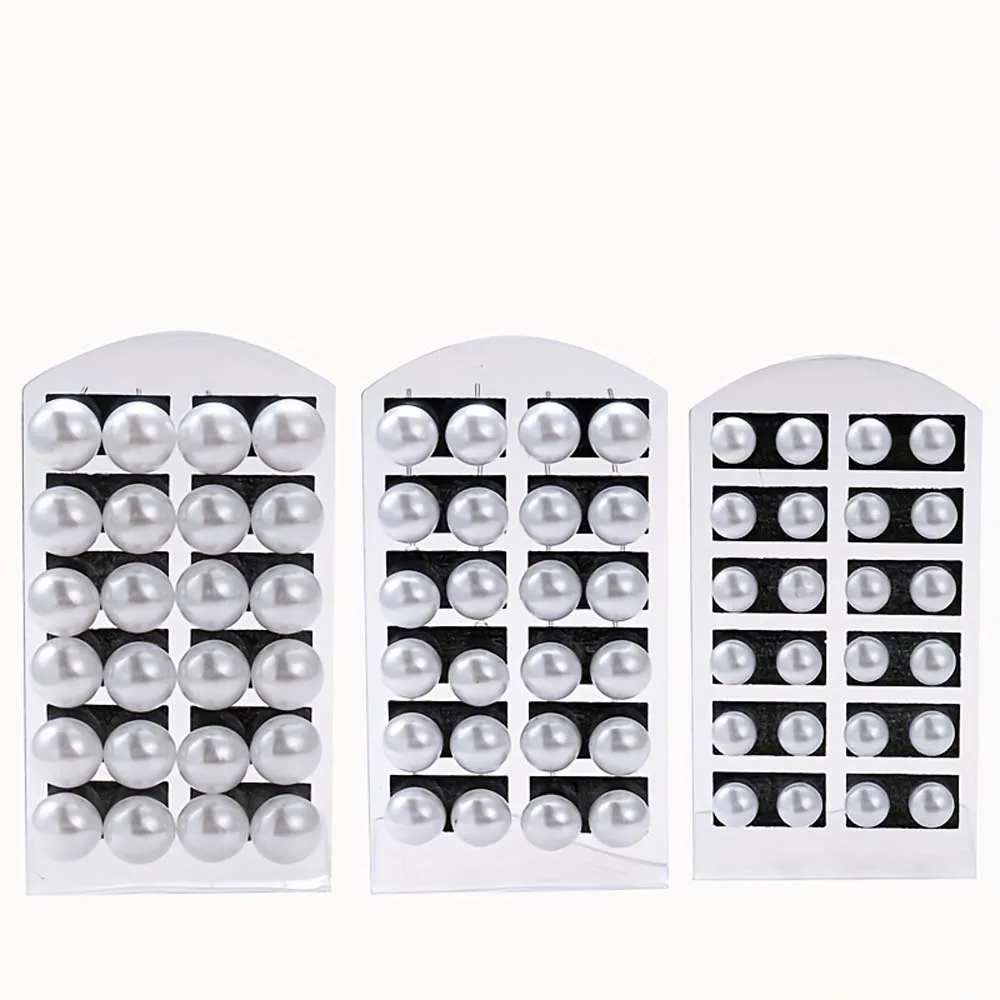 Elegant 12-Pair Set of White Faux Pearl Stud Earrings for Women - Chic Round Ball Design Resin Crafted Vintage Bohemian Y2K