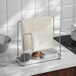 Kitchen Countertop Dishcloth Drying Rack Kitchen Sink Rack Tray Organizer Stand for Sponge Dish Cloth Sink Storage Organizer