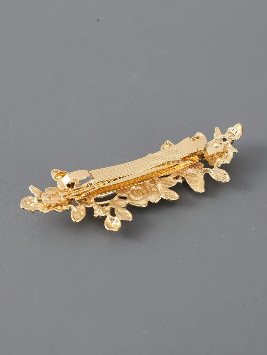 

Vintage Floral Leaf Butterfly Hair Clip With Faux Pearl Rhinestone Barrette For Women
