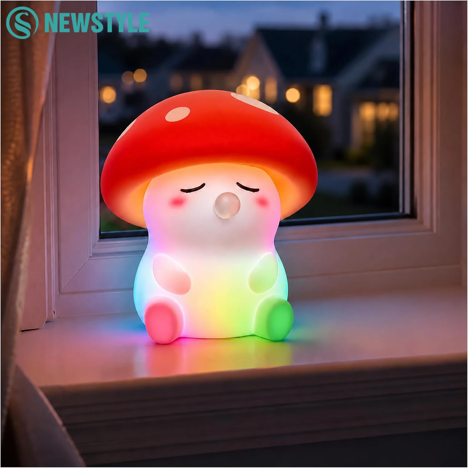 Mushroom Night Light Tap Control Color Changing Silicone Bedside Lamp Rechargeable Cute Nursery Lamp For Birthday Gifts