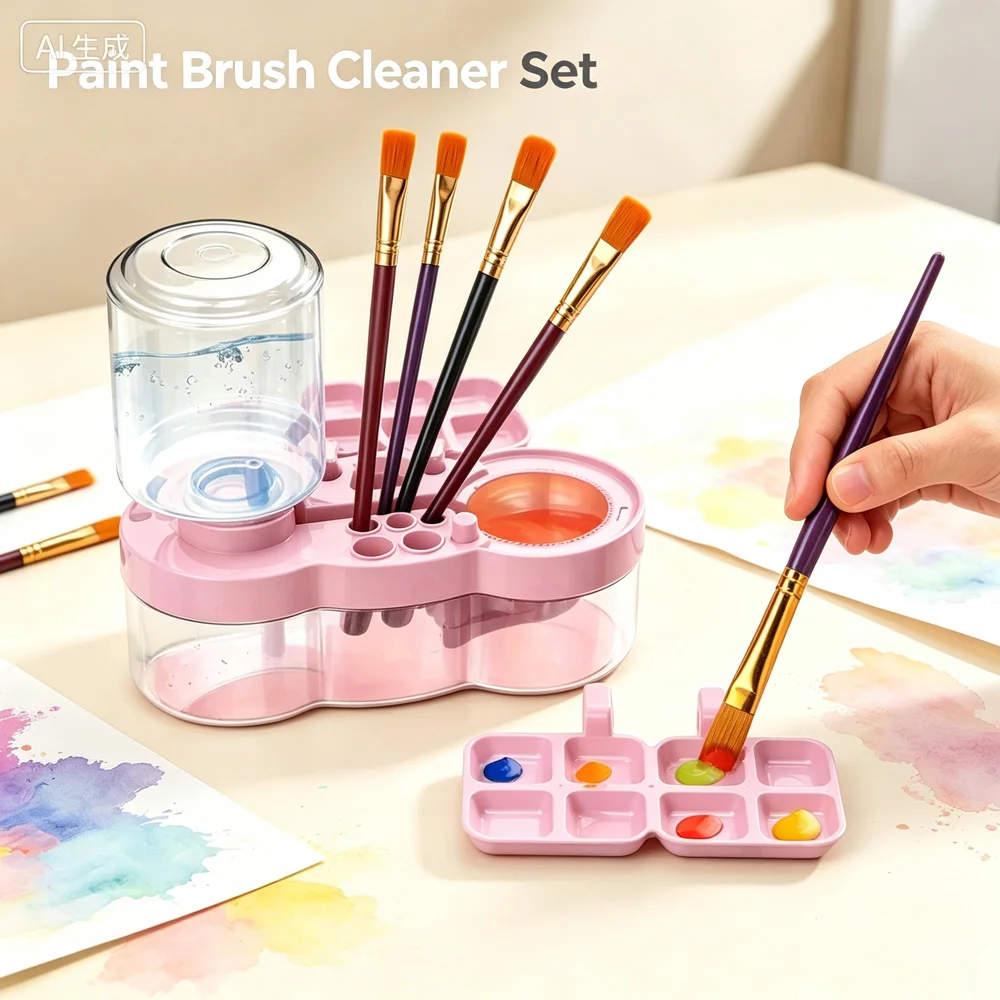 Multifunctional Brush Washer Portable Paint Cleaner With Palette Pen Holder For Artist Student Watercolor Acrylic Painting Craft