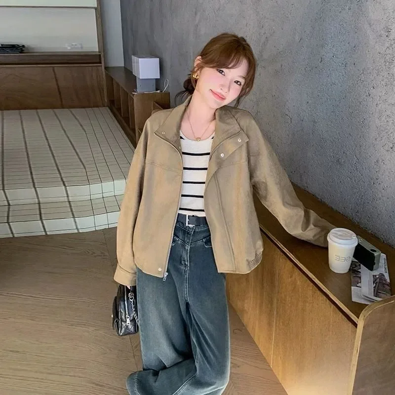Khaki Casual Lapel Short Jacket for Women in Autumn 2025 Korean Style This Year's Trend is Small Stature and Age Reducing Jacket