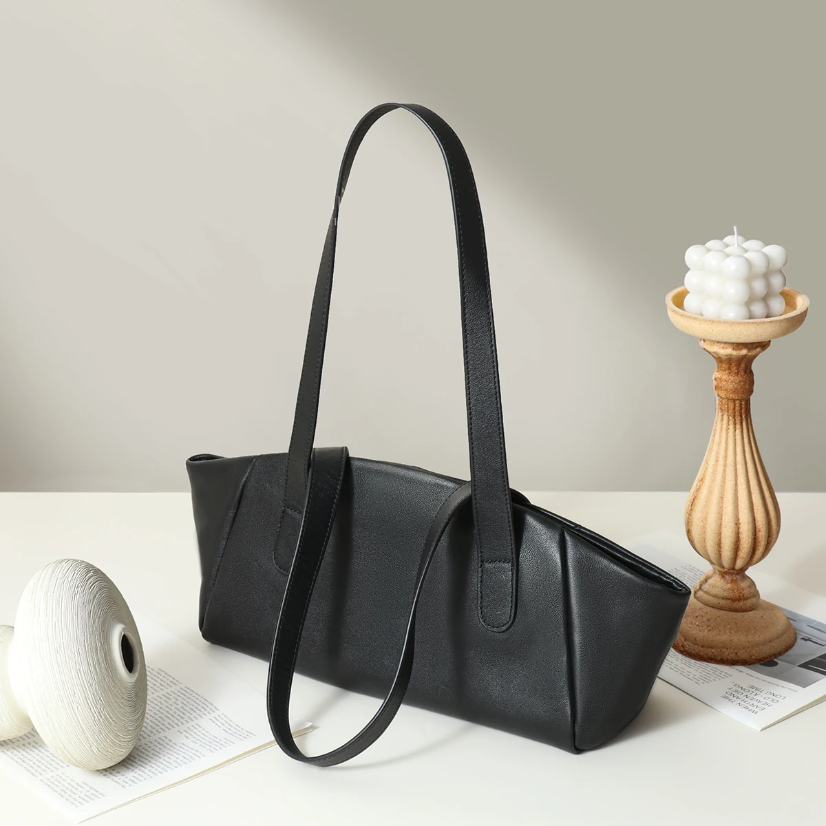 حقيبة برعم بسيطة، حقيبة تحت الإبط، حقيبة كتف جديدة من جلد البقر ذات سعة كبيرة للتنقل من الطبقة الأولى #2