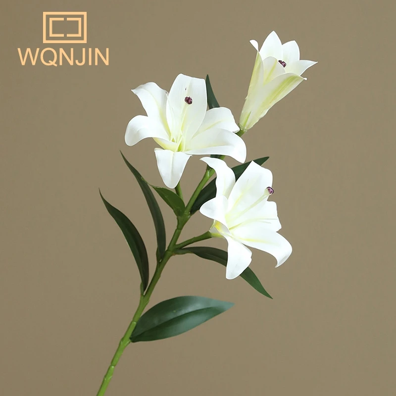 Heißer Verkauf 3D-Druck PVC Lilie Simulation Blume Haupt dekoration 3 Köpfe Lilie Blumenstrauß Hochzeit Blumen arrangement – Detail 7