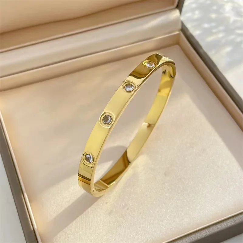 New Fashion Stainless Steel Women\'s Bracelet Couple Bangle Cubic Zirconia Gold Color Jewelry Gift For Men