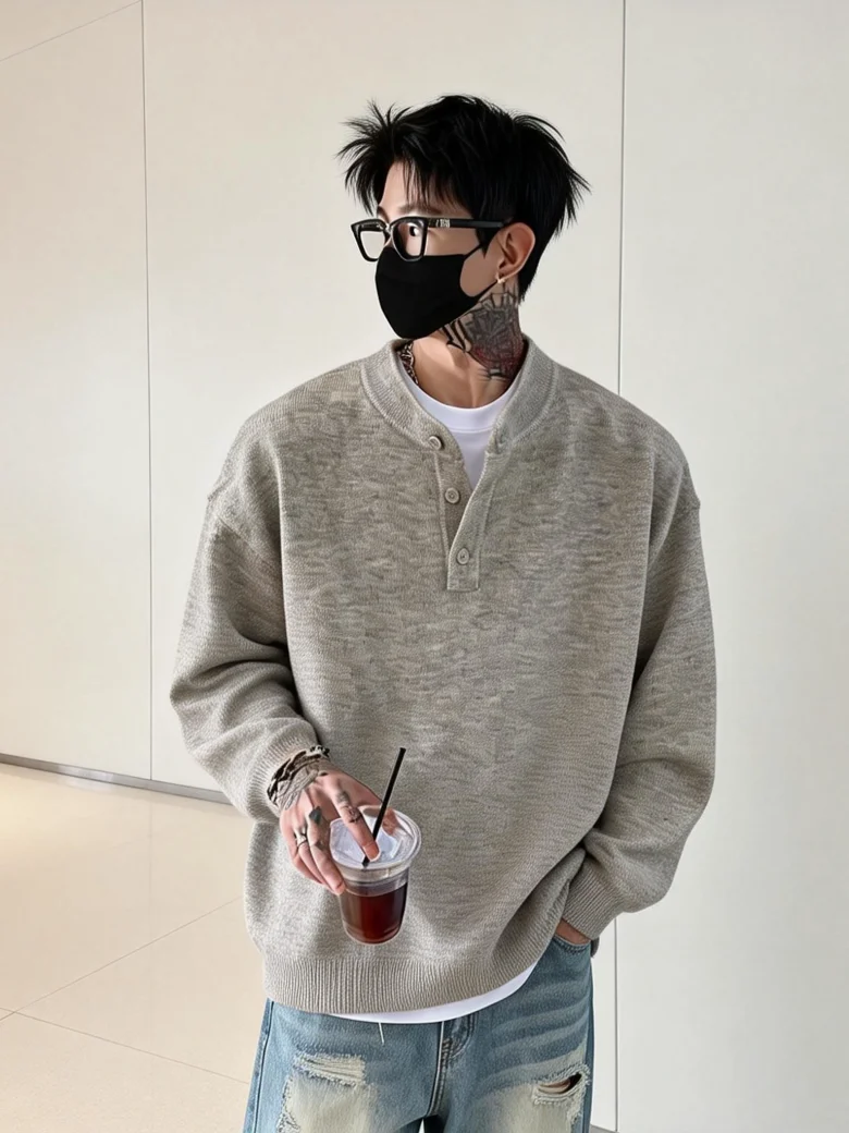Cleanfit Men's Knitted Long Sleeve Sweater Henry Collar Warm Base Layer Winter Casual Style Polyester Fiber Soft Medium Thick