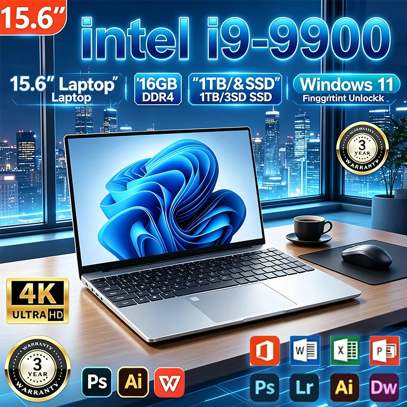Nuevo Portátil Ultra Delgado Intel N3700 de 15.6 Pulgadas, 16 GB de RAM, 2 TB SSD, PC para Juegos, Pantalla de 1920*1080, Computadora para Oficina y Estudio, Windows 11 Pro