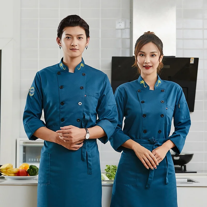 Chef Uniform Long Sleeve Autumn and Winter Clothes Western Restaurant after Catering Wholesale Restaurant Canteen Work Clothes p