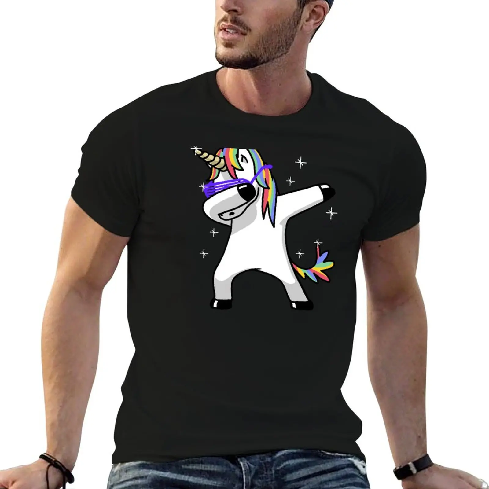 

Рубашка с единорогом Dab в стиле хип-хоп, забавная волшебная футболка, футболки с аниме, мужская футболка большого размера, хлопковая футболка