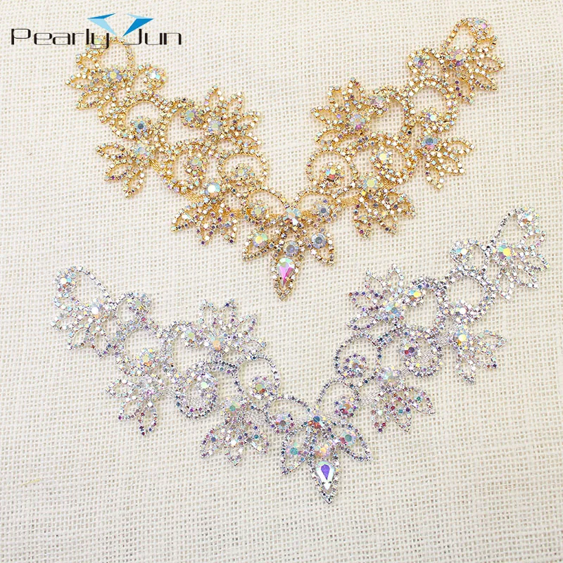 1 Pcs 20cm*14cm Collar Crystal AB Color Neckline Patch DIY Decoration Sew on Wedding Dress Accessories Rhinestone Applique YL012