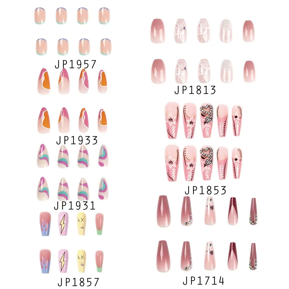 Faux-ongles courts ondulés français N64.Colocomparator, 24 pièces, amande, couverture complète élégante