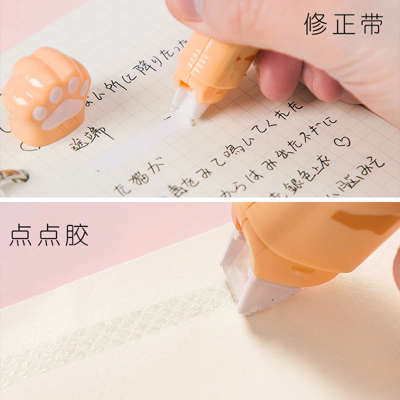 2 In 1 Correction Tape with Dot Glue Cute Cat Paw Kawaii 3M Glue Tape Novelty Correction Student Gifts School Office Supplies