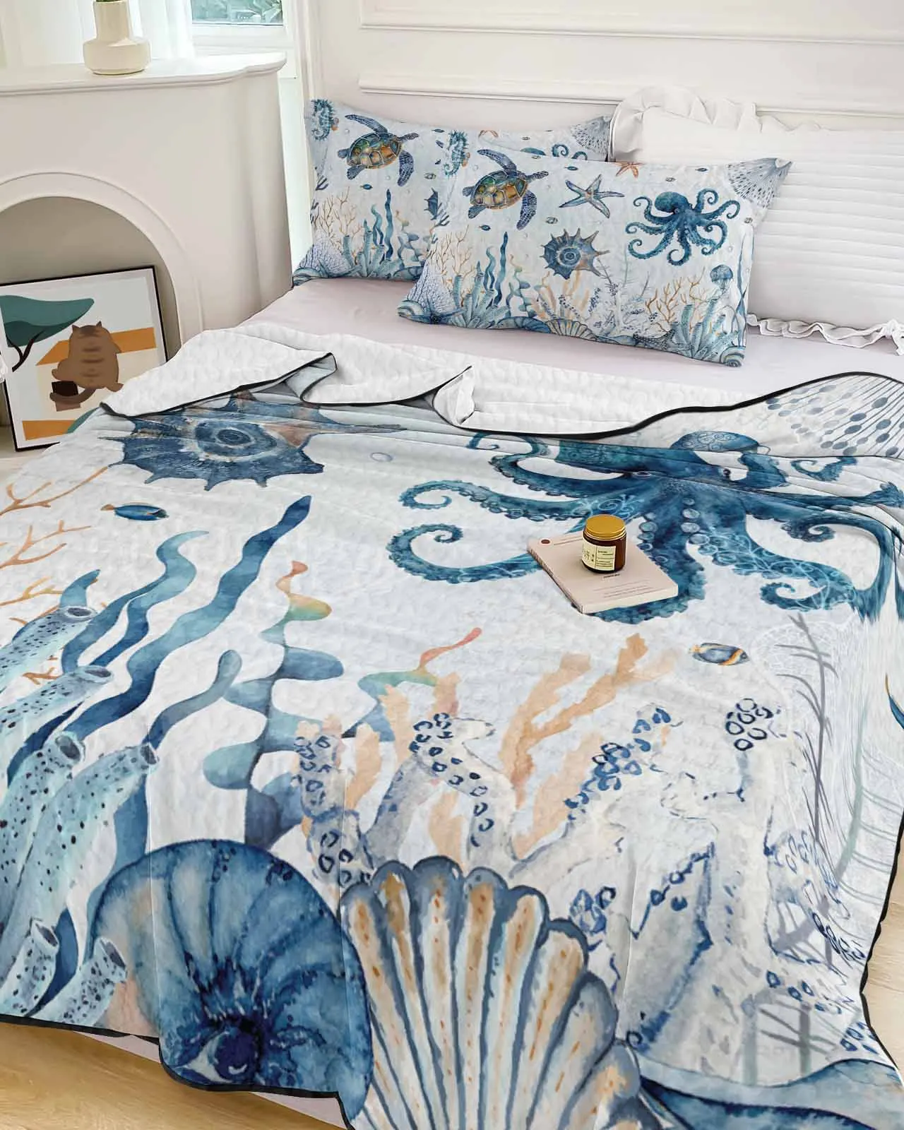 Summer Marine Life Starfish Summer Cooling Quilt Air Condition Blanket Comfortable Lightweight Bedroom Thin Quilt