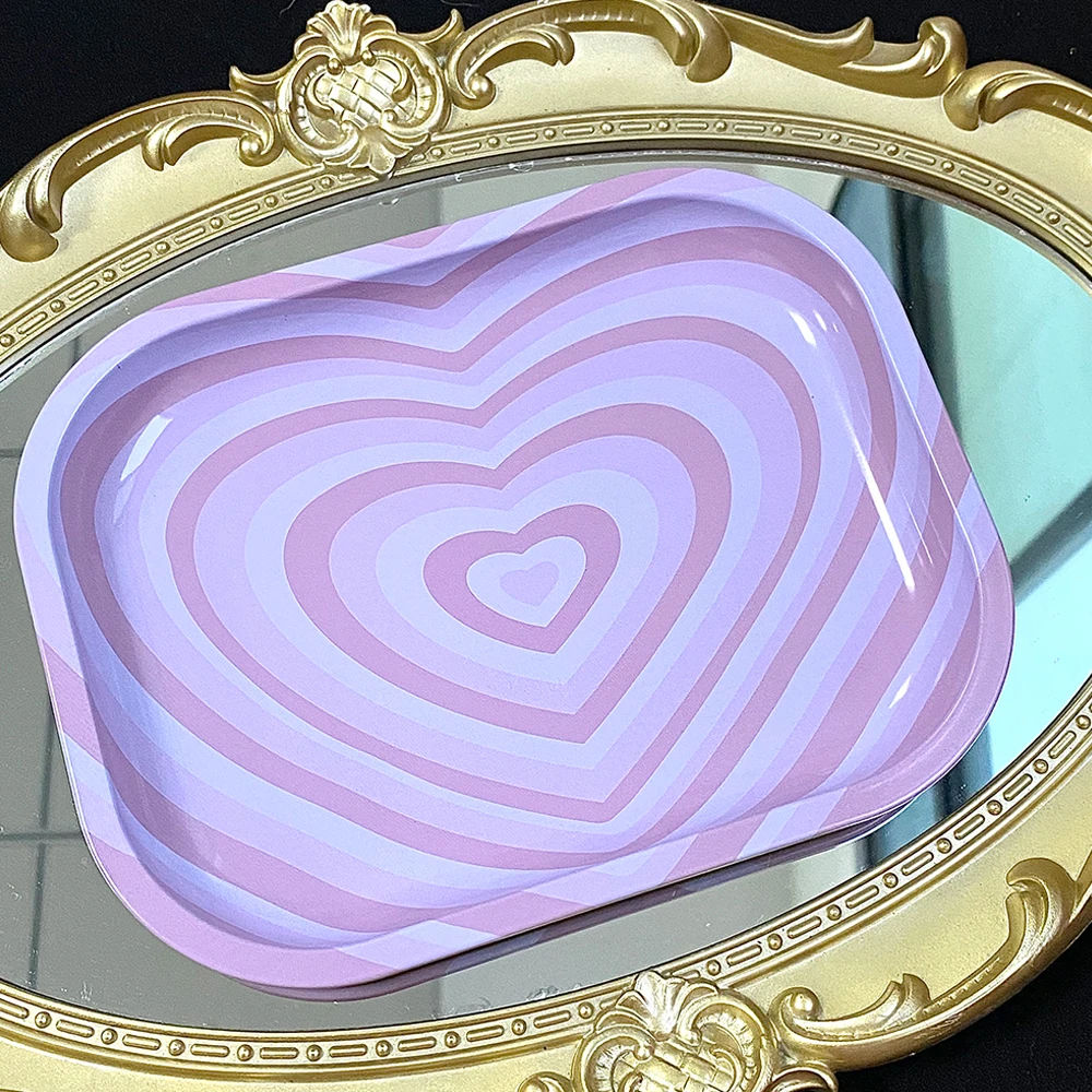 Bandeja de corazón rosa para decoración de uñas, placa de almacenamiento para herramientas de escritorio, rodante de Metal, 180x14MM