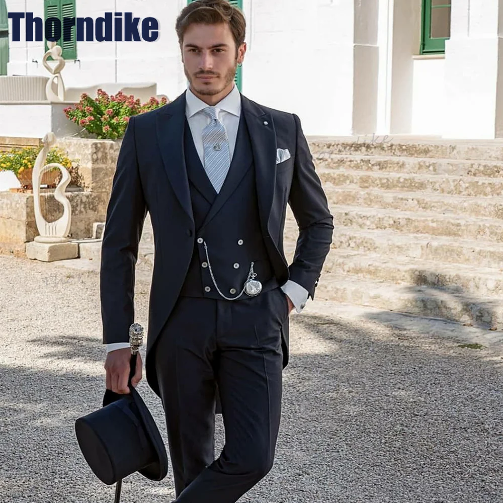 Thorndike Slim Morning Style Groom Tuxedos Peak Lapel Men Suit Wedding Prom Suit traje de hombre elegante ( Jacket+Pants+Vest)