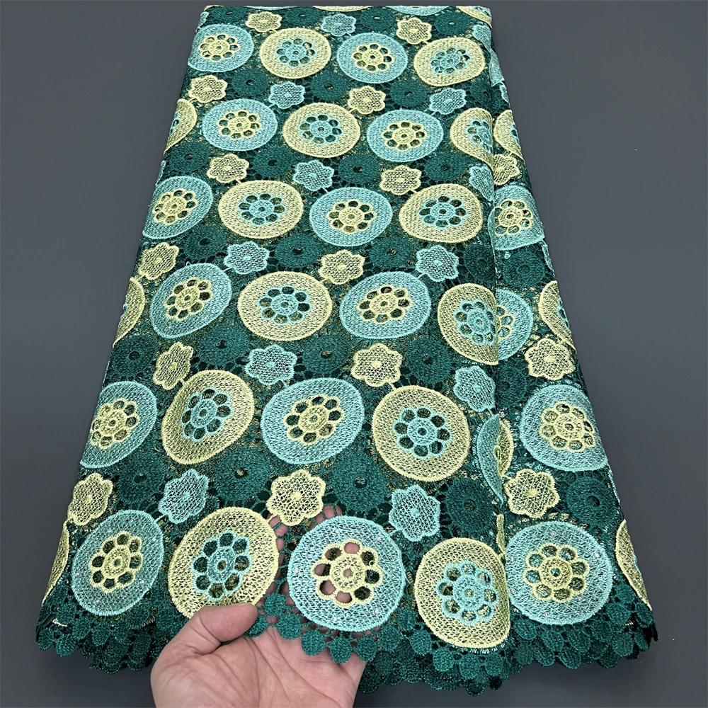 

African Nigerian Embroidery Lace Fabric,Cotton,For Sewing,Fabrics,By The Meter,Cloth,Water Soluble,Party Dresses,Tulle,5 Yards