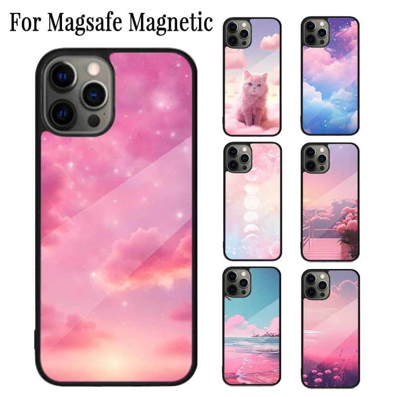 

Пастельный розовый Магнитный чехол для телефона, оболочка для iPhone 16 15 14 Plus 13 12 Mini 11 Pro Max Magsafe, Беспроводная зарядка