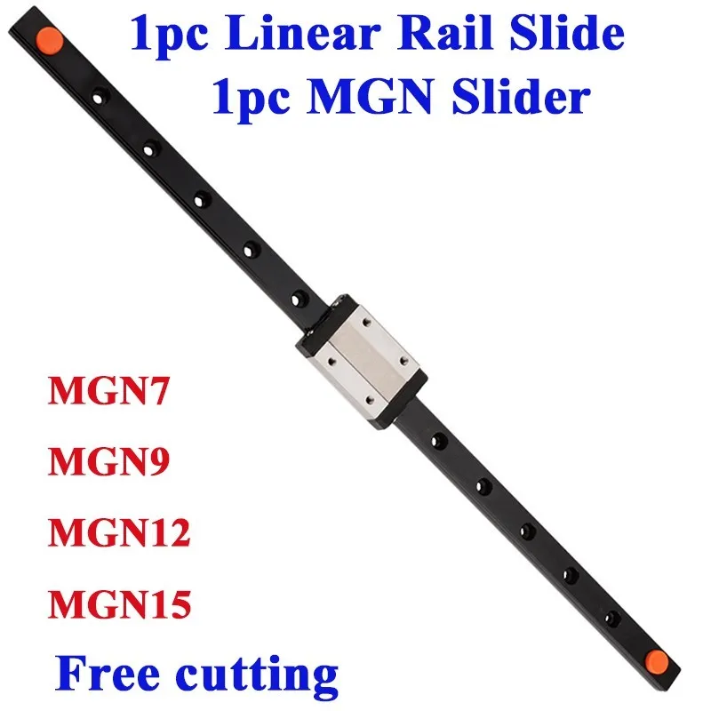 1PC Black Miniature Linear Rail MGN7 MGN9 MGN12 MGN15 (100-1000mm) with Slider, Anti-Rust Black Oxide Coating