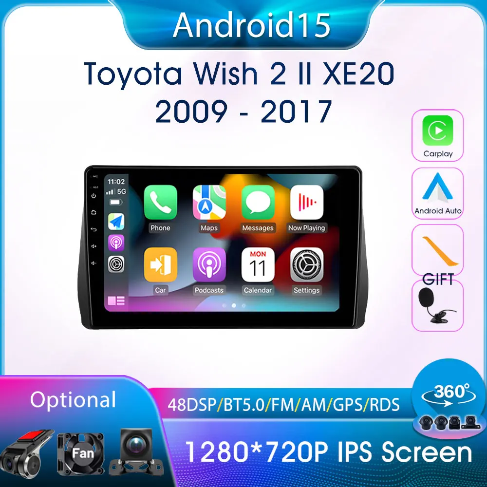 

GPS Navigation Bluetooth FM Car Radio for Toyota Wish 2 II XE20 2009-2017 Carplay HD 2Din Car Intelligent Systems 4G WIFI Stereo