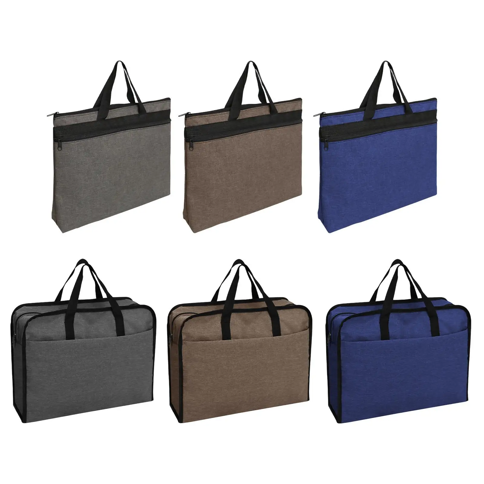 Business Briefcase Document Bag Zipper Handbag Portable Oxford Cloth Organizer with Handle for Men Women Office Meeting Storage