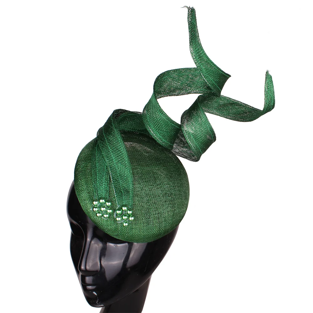 Green Fascinators Millinery Hat Party Tea Chapeau Headband New 4-Layer Sinamay Female Bridal Married Headpiece Fashion Occasion