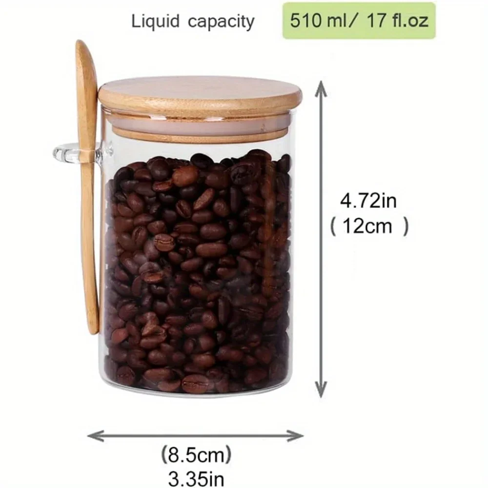 Ensemble de Figurines en Verre avec Couvercle en Bambou et Cuillère, Récipient à Bonbons à Café de 17OZ, Farine d'Avoine pour la Nuit, Vieux Thé en Vrac et Yaourt, 6 Pièces