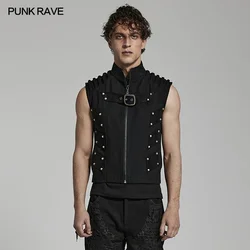 PUNK RAVE Men's Doomsday Punk Rivets Decoration Vest Daily Handsome Cool Personality Casual Tops Black Spring/summer