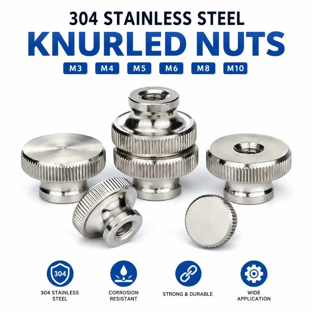 High Quality 304 Stainless Steel Knurled Nut M3 M4 M5 M6 M8 M10 GB806 Standard Thumb Nut Adjustment Nut