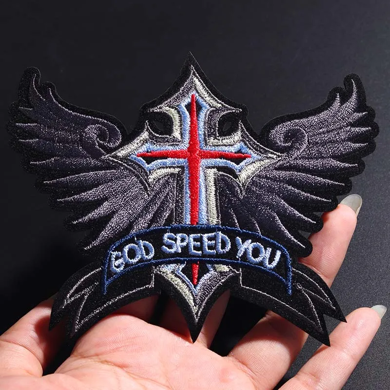 

Punk Grey Wings (Size:13X9.4cm) DIY Cloth Badges Patch Embroidered Applique Sewing Clothes Stickers Apparel Accessories