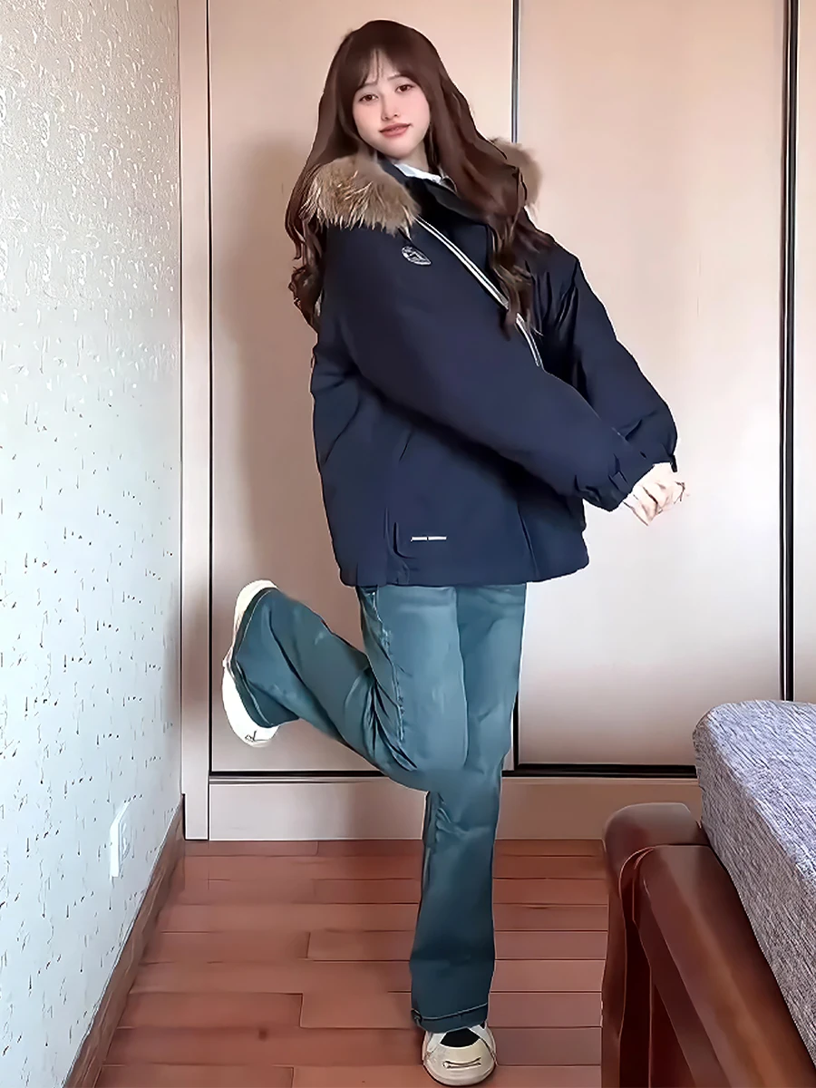 여성용 테이니드 패딩 재킷 2024 겨울 캐주얼 따뜻한 코트 오버 롱 후드 출퇴근용 슬레 화이트 듀 다운 필