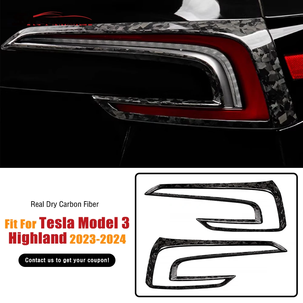 

For Tesla New Model 3 Highland 2024 Forged Carbon Fiber Rear Taillight Frame Cover Trim Car Accessories