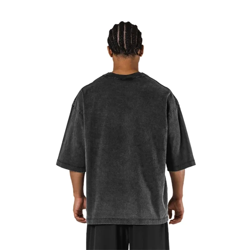 DUMBBELLS GRAPHIC VINTAGE EXTRA BIG T-SHIRT IN BLACK Vintage Washed T Shirts Printed Oversized Cotton Fashion Unisex Streetwear